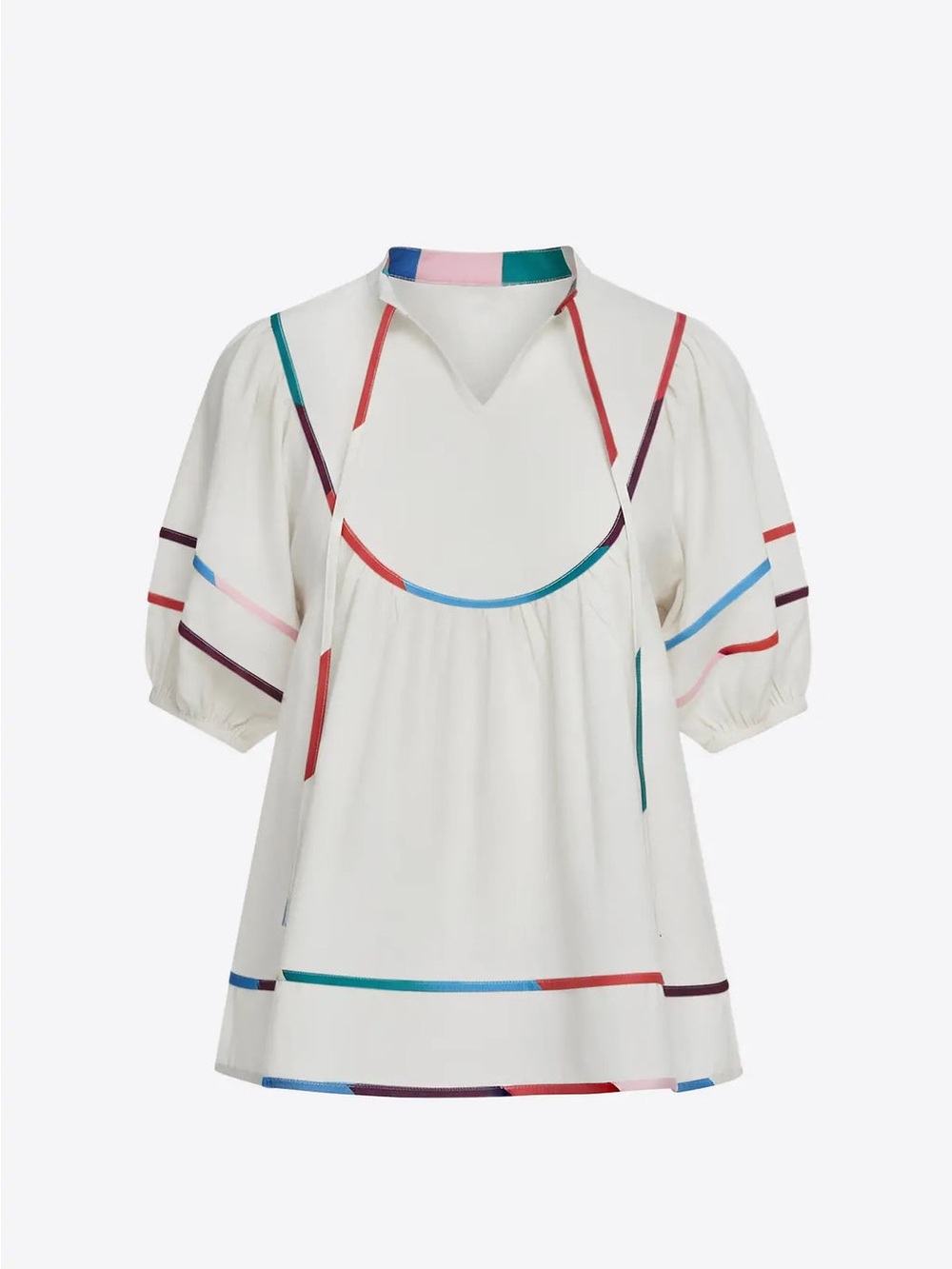 Cicy Bell Ivory Puff-Sleeve Blouse with Multicolor Stripe Accent 100% cotton XL